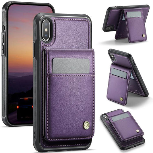 For iPhone X / XS JEEHOOD J06 British Style RFID MagSafe Card Bag PU Phone Case(Purple) by JEEHOOD
