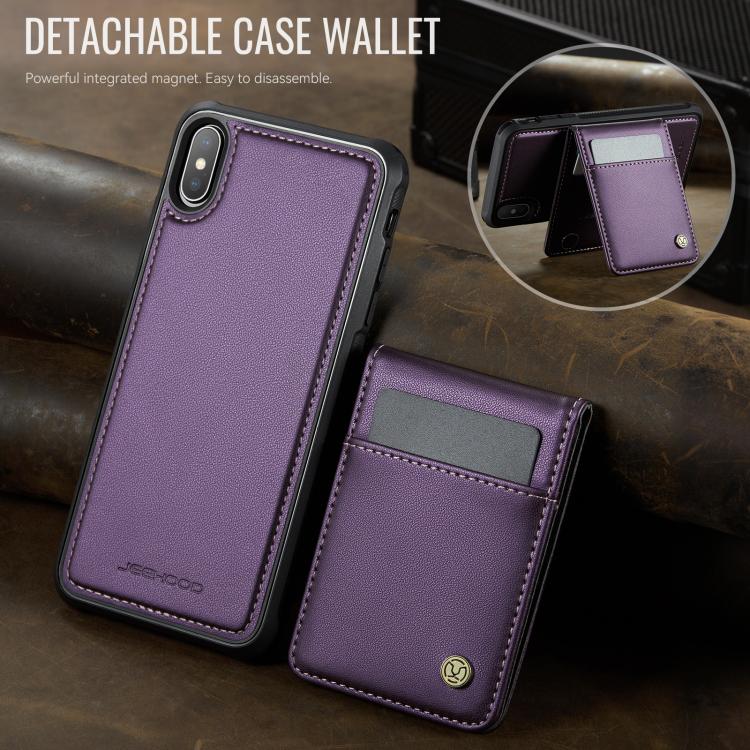 For iPhone X / XS JEEHOOD J06 British Style RFID MagSafe Card Bag PU Phone Case(Purple) by JEEHOOD