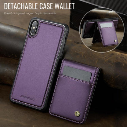 For iPhone X / XS JEEHOOD J06 British Style RFID MagSafe Card Bag PU Phone Case(Purple) by JEEHOOD