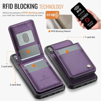 For iPhone X / XS JEEHOOD J06 British Style RFID MagSafe Card Bag PU Phone Case(Purple) by JEEHOOD