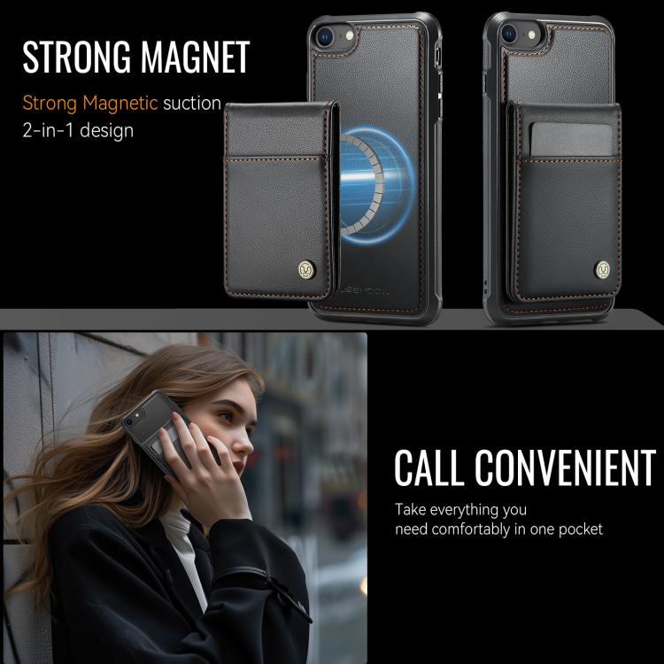 For iPhone SE 2022 / SE 2020 / 8 JEEHOOD J06 British Style RFID MagSafe Card Bag PU Phone Case(Black) by JEEHOOD