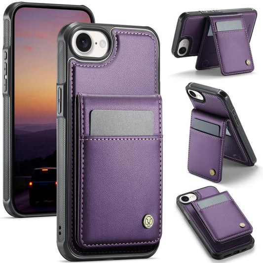 For iPhone 16e JEEHOOD J06 British Style RFID MagSafe Card Bag PU Phone Case(Purple) by JEEHOOD