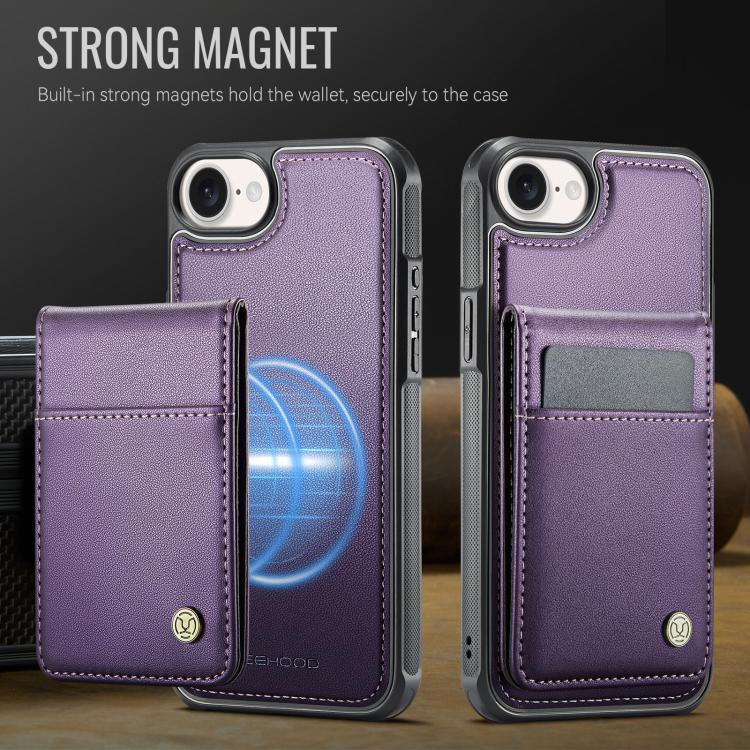 For iPhone 16e JEEHOOD J06 British Style RFID MagSafe Card Bag PU Phone Case(Purple) by JEEHOOD