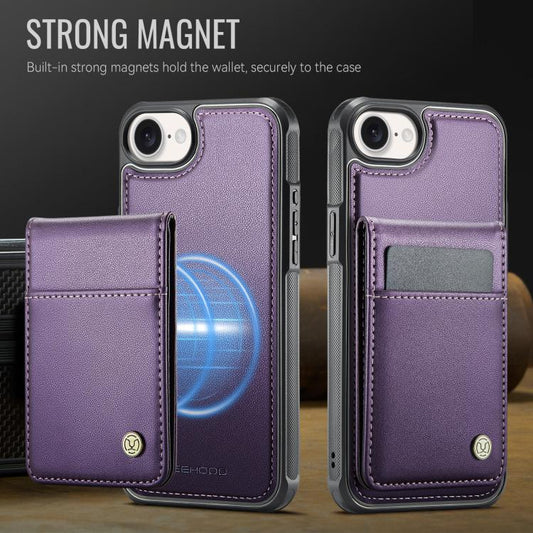 For iPhone 16e JEEHOOD J06 British Style RFID MagSafe Card Bag PU Phone Case(Purple) by JEEHOOD