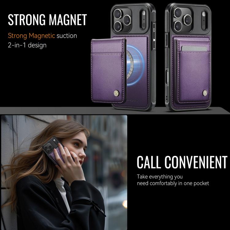 For iPhone 17 Pro Max JEEHOOD J06 British Style RFID MagSafe Card Bag PU Phone Case(Purple) by JEEHOOD