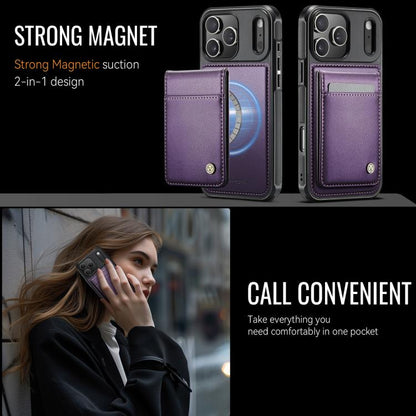 For iPhone 17 Pro Max JEEHOOD J06 British Style RFID MagSafe Card Bag PU Phone Case(Purple) by JEEHOOD