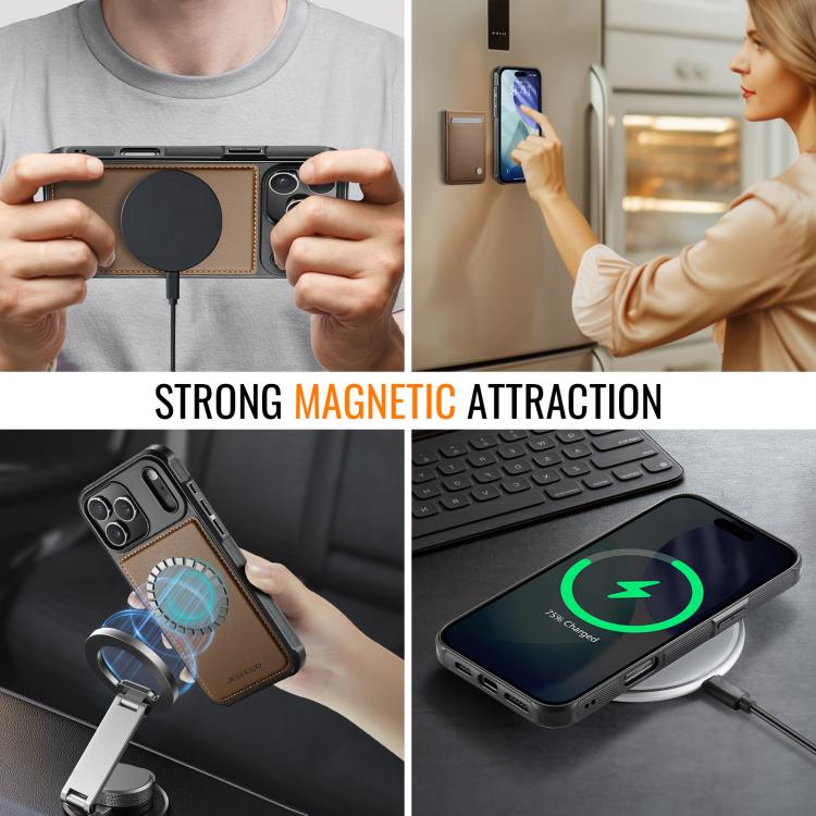 For iPhone 17 Pro Max JEEHOOD J06 British Style RFID MagSafe Card Bag PU Phone Case(Brown) by JEEHOOD