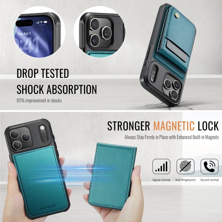 For iPhone 17 Pro Max JEEHOOD J06 British Style RFID MagSafe Card Bag PU Phone Case(Green) by JEEHOOD