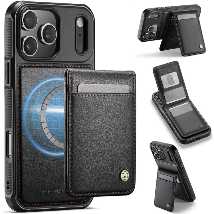 For iPhone 17 Pro Max JEEHOOD J06 British Style RFID MagSafe Card Bag PU Phone Case(Black) by JEEHOOD