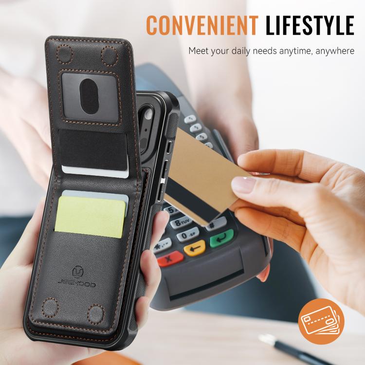 For iPhone 17 Pro Max JEEHOOD J06 British Style RFID MagSafe Card Bag PU Phone Case(Black) by JEEHOOD