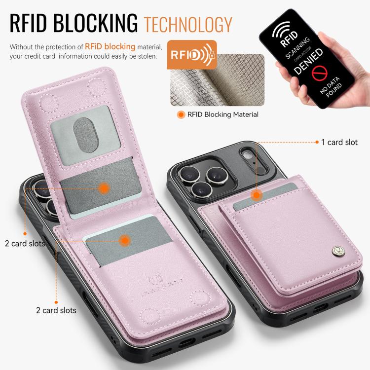 For iPhone 17 Pro Max JEEHOOD J06 British Style RFID MagSafe Card Bag PU Phone Case(Pink) by JEEHOOD