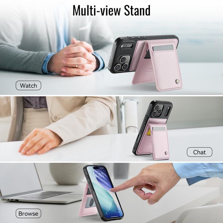 For iPhone 17 Pro Max JEEHOOD J06 British Style RFID MagSafe Card Bag PU Phone Case(Pink) by JEEHOOD