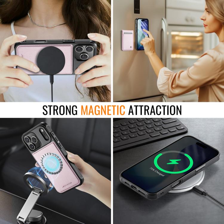 For iPhone 17 Pro Max JEEHOOD J06 British Style RFID MagSafe Card Bag PU Phone Case(Pink) by JEEHOOD