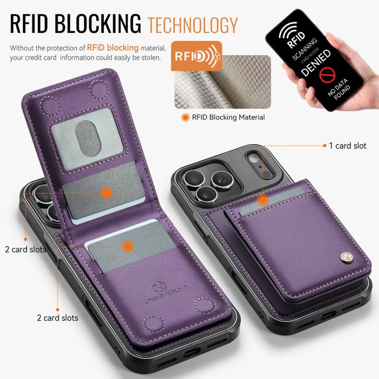 For iPhone 17 Pro JEEHOOD J06 British Style RFID MagSafe Card Bag PU Phone Case(Purple) by JEEHOOD