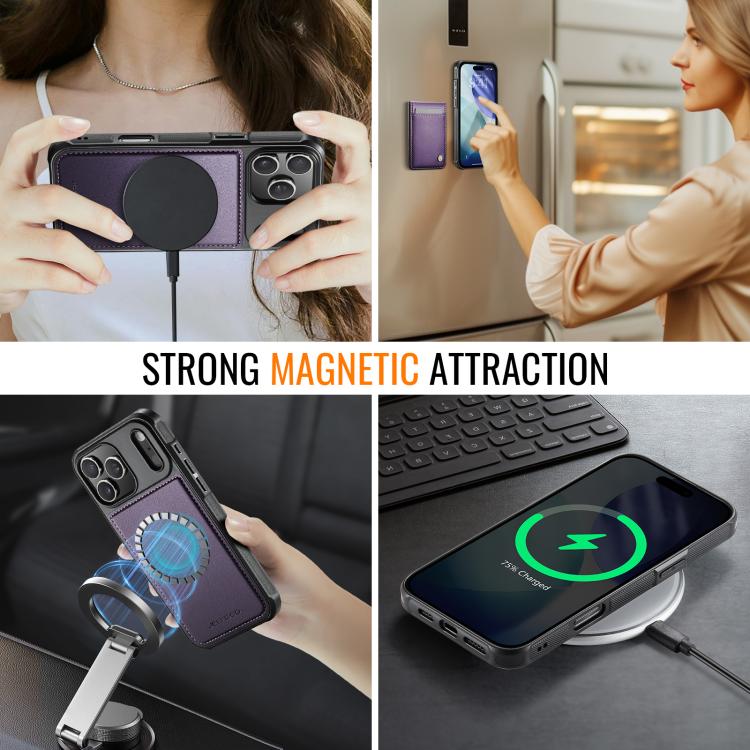 For iPhone 17 Pro JEEHOOD J06 British Style RFID MagSafe Card Bag PU Phone Case(Purple) by JEEHOOD