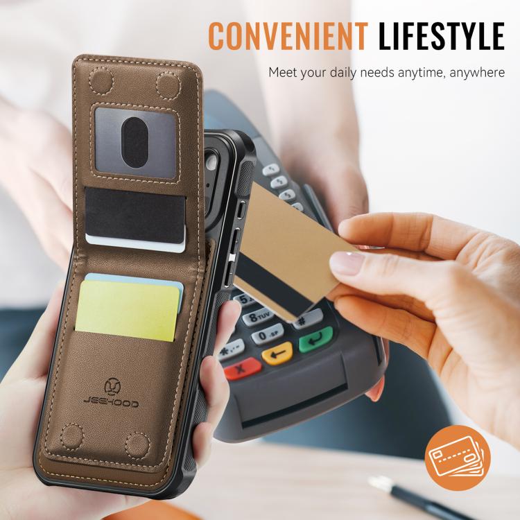 For iPhone 17 Pro JEEHOOD J06 British Style RFID MagSafe Card Bag PU Phone Case(Brown) by JEEHOOD