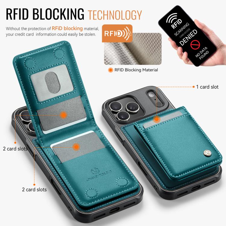 For iPhone 17 Pro JEEHOOD J06 British Style RFID MagSafe Card Bag PU Phone Case(Green) by JEEHOOD