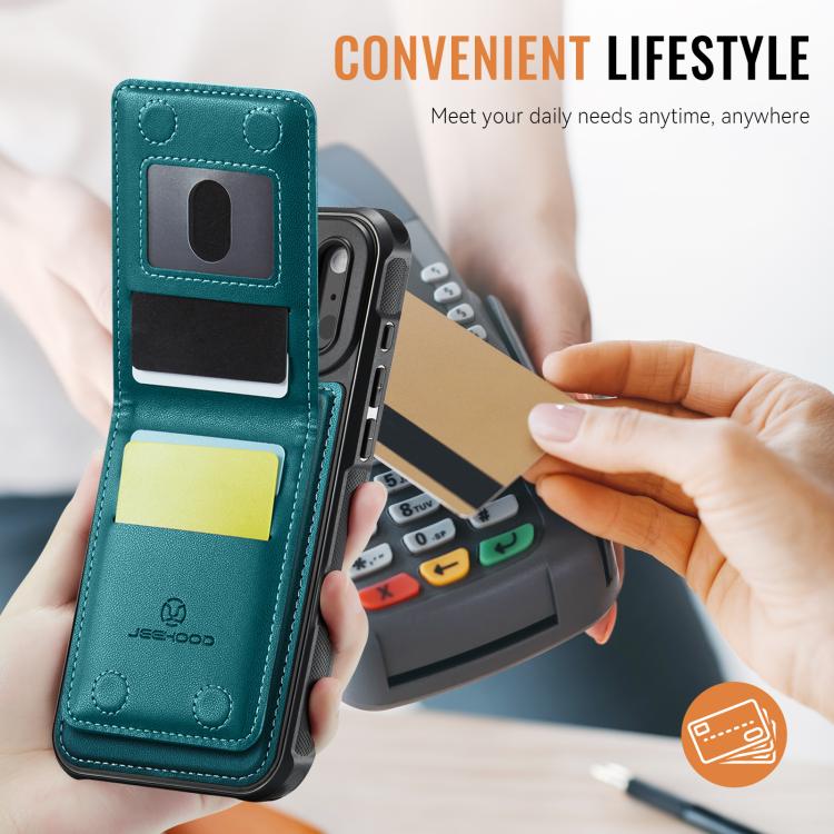 For iPhone 17 Pro JEEHOOD J06 British Style RFID MagSafe Card Bag PU Phone Case(Green) by JEEHOOD