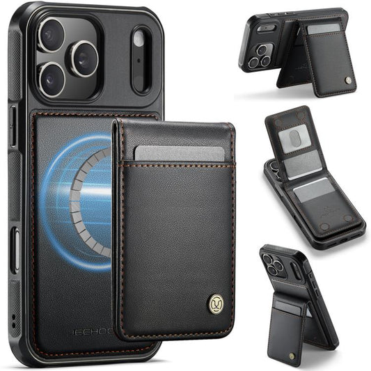 For iPhone 17 Pro JEEHOOD J06 British Style RFID MagSafe Card Bag PU Phone Case(Black) by JEEHOOD