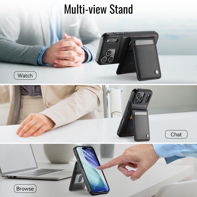 For iPhone 17 Pro JEEHOOD J06 British Style RFID MagSafe Card Bag PU Phone Case(Black) by JEEHOOD