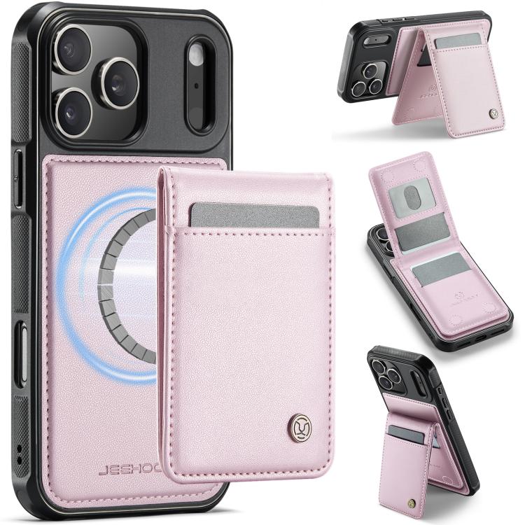 For iPhone 17 Pro JEEHOOD J06 British Style RFID MagSafe Card Bag PU Phone Case(Pink) by JEEHOOD