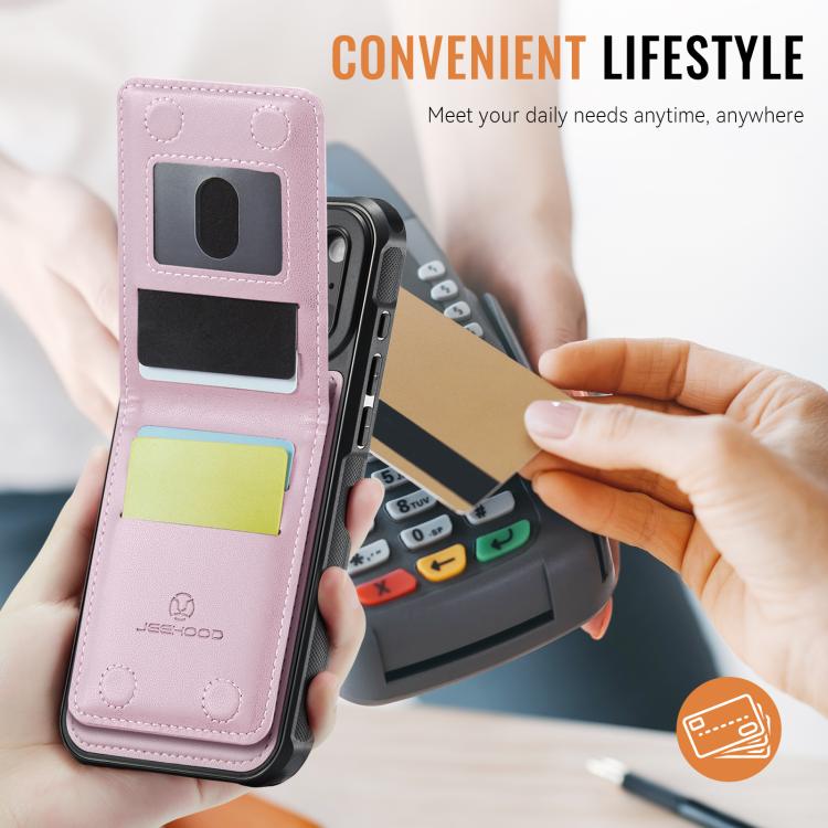 For iPhone 17 Pro JEEHOOD J06 British Style RFID MagSafe Card Bag PU Phone Case(Pink) by JEEHOOD