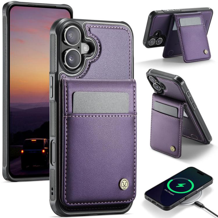 For iPhone 17 JEEHOOD J06 British Style RFID MagSafe Card Bag PU Phone Case(Purple) by JEEHOOD