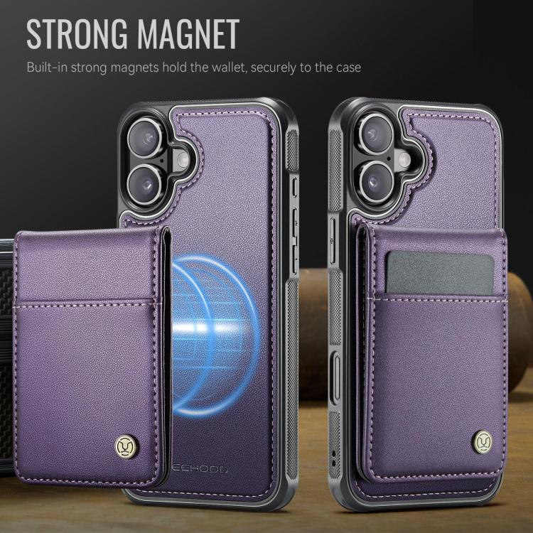 For iPhone 17 JEEHOOD J06 British Style RFID MagSafe Card Bag PU Phone Case(Purple) by JEEHOOD