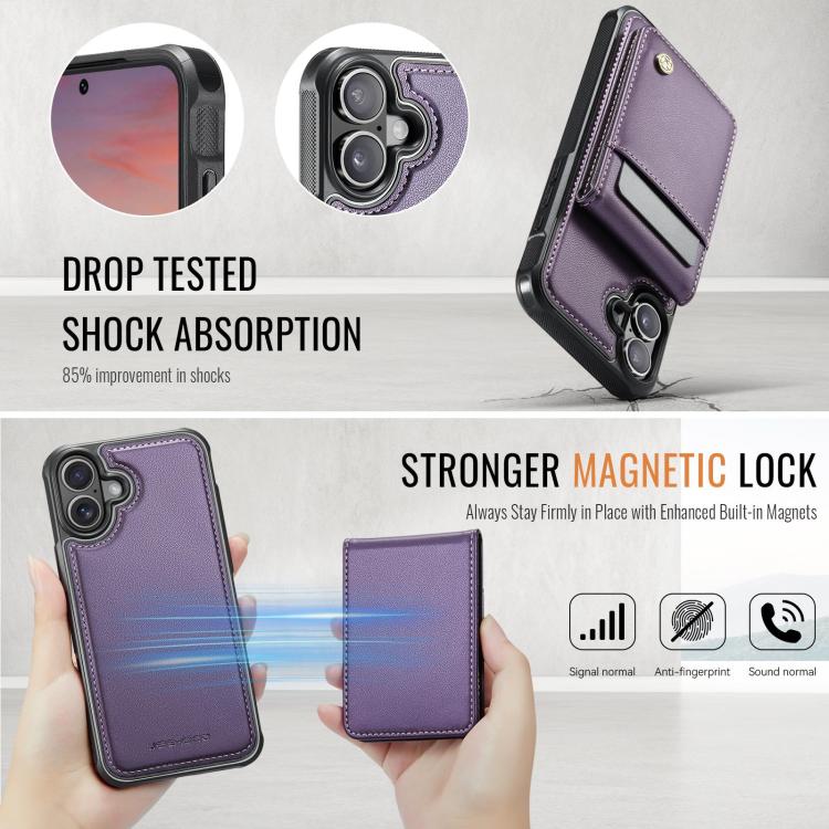For iPhone 17 JEEHOOD J06 British Style RFID MagSafe Card Bag PU Phone Case(Purple) by JEEHOOD