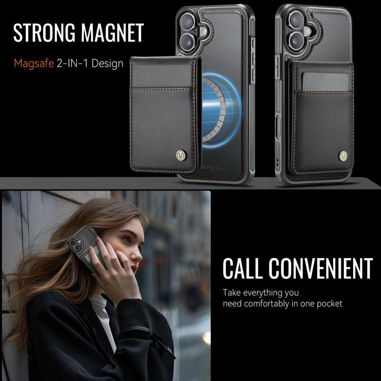 For iPhone 17 JEEHOOD J06 British Style RFID MagSafe Card Bag PU Phone Case(Black) by JEEHOOD