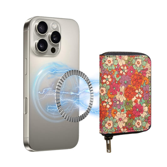 Denior V16 Flower MagSafe RFID Zipper Wallet Card Bag Case(Red) by Denior