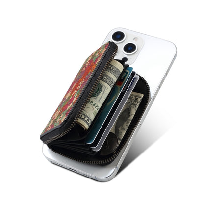 Denior V16 Flower MagSafe RFID Zipper Wallet Card Bag Case(Red) by Denior