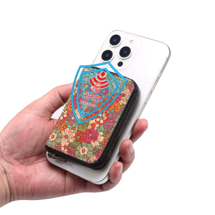 Denior V16 Flower MagSafe RFID Zipper Wallet Card Bag Case(Red) by Denior