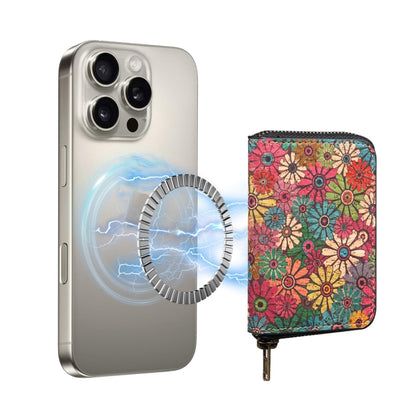 Denior V16 Flower MagSafe RFID Zipper Wallet Card Bag Case(Green) by Denior