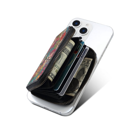 Denior V16 Flower MagSafe RFID Zipper Wallet Card Bag Case(Green) by Denior