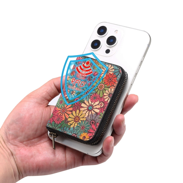 Denior V16 Flower MagSafe RFID Zipper Wallet Card Bag Case(Green) by Denior