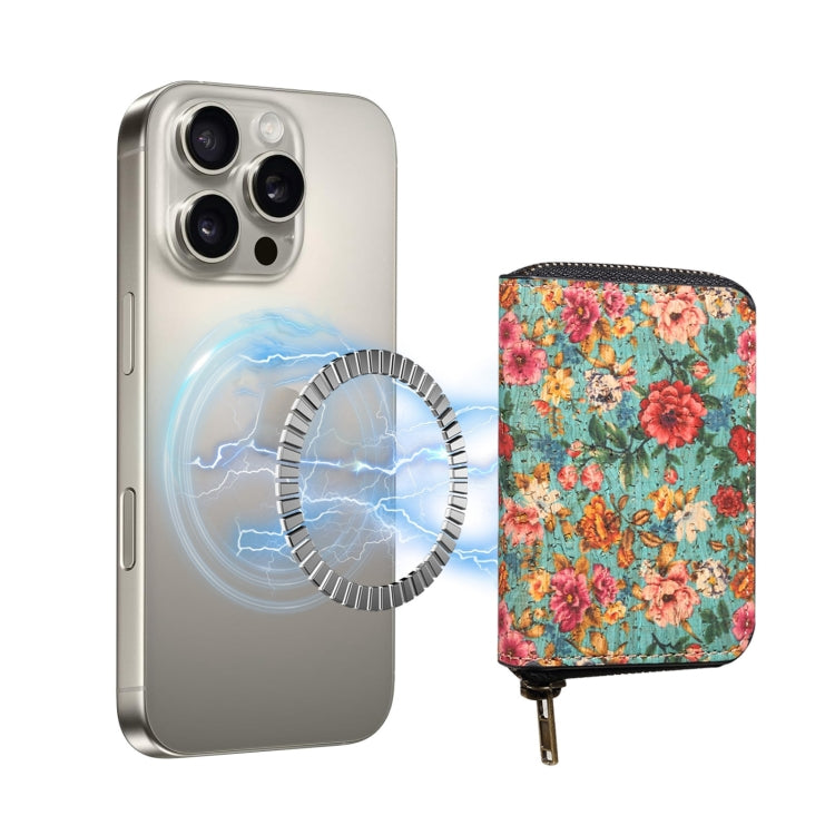 Denior V16 Flower MagSafe RFID Zipper Wallet Card Bag Case(Blue) by Denior