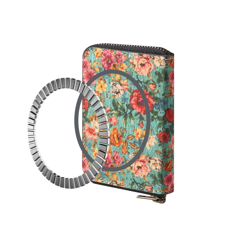 Denior V16 Flower MagSafe RFID Zipper Wallet Card Bag Case(Blue) by Denior