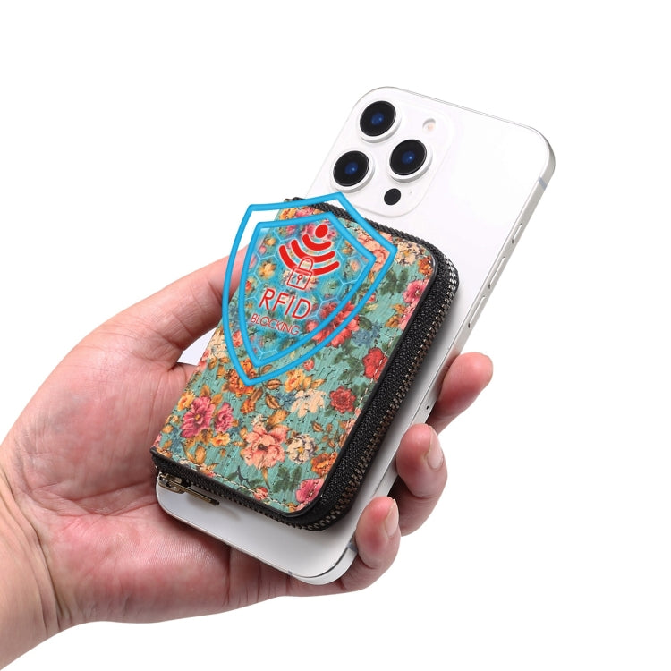 Denior V16 Flower MagSafe RFID Zipper Wallet Card Bag Case(Blue) by Denior