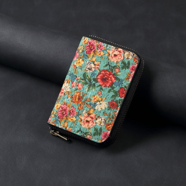 Denior V16 Flower MagSafe RFID Zipper Wallet Card Bag Case(Blue) by Denior