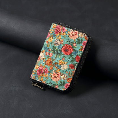 Denior V16 Flower MagSafe RFID Zipper Wallet Card Bag Case(Blue) by Denior