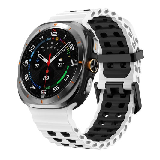 For Samsung Galaxy Watch Ultra 47mm / Ultra 2025 Ocean Two Color Dual-Row Hole Silicone Watch Band(White Black) by bashfashion