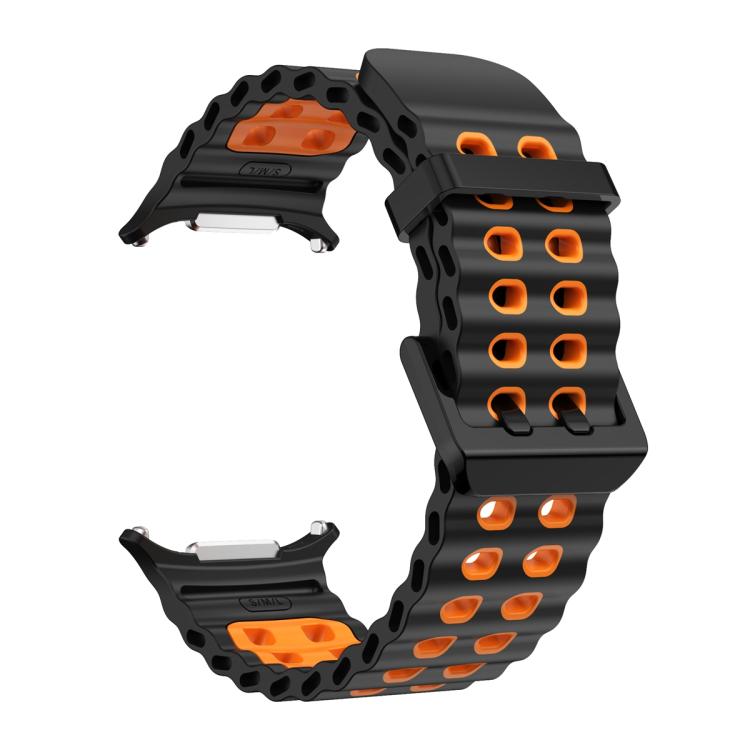 For Samsung Galaxy Watch Ultra 47mm / Ultra 2025 Ocean Two Color Dual-Row Hole Silicone Watch Band(Black Orange) by bashfashion
