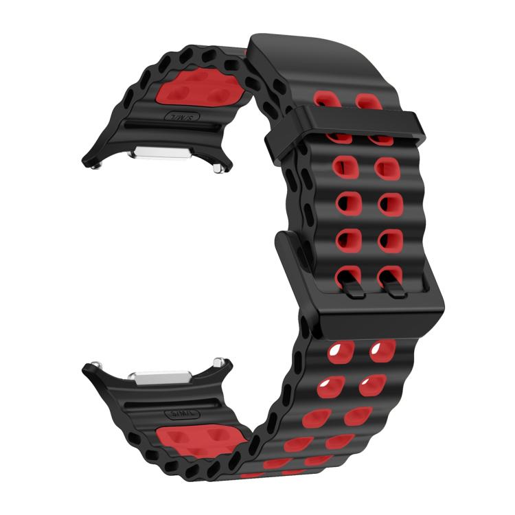 For Samsung Galaxy Watch Ultra 47mm / Ultra 2025 Ocean Two Color Dual-Row Hole Silicone Watch Band(Black Red) by bashfashion