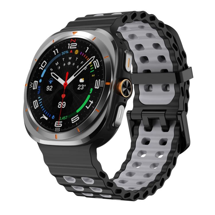 For Samsung Galaxy Watch Ultra 47mm / Ultra 2025 Ocean Two Color Dual-Row Hole Silicone Watch Band(Black Grey) by bashfashion