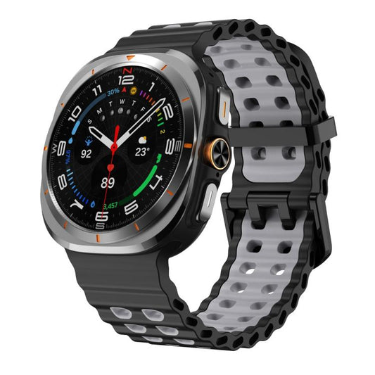 For Samsung Galaxy Watch Ultra 47mm / Ultra 2025 Ocean Two Color Dual-Row Hole Silicone Watch Band(Black Grey) by bashfashion