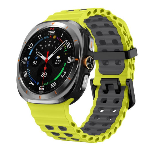 For Samsung Galaxy Watch Ultra 47mm / Ultra 2025 Ocean Two Color Dual-Row Hole Silicone Watch Band(Lime Gray) by bashfashion