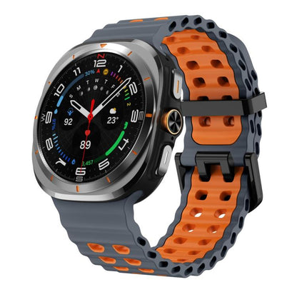 For Samsung Galaxy Watch Ultra 47mm / Ultra 2025 Ocean Two Color Dual-Row Hole Silicone Watch Band(Space Gray Orange) by bashfashion