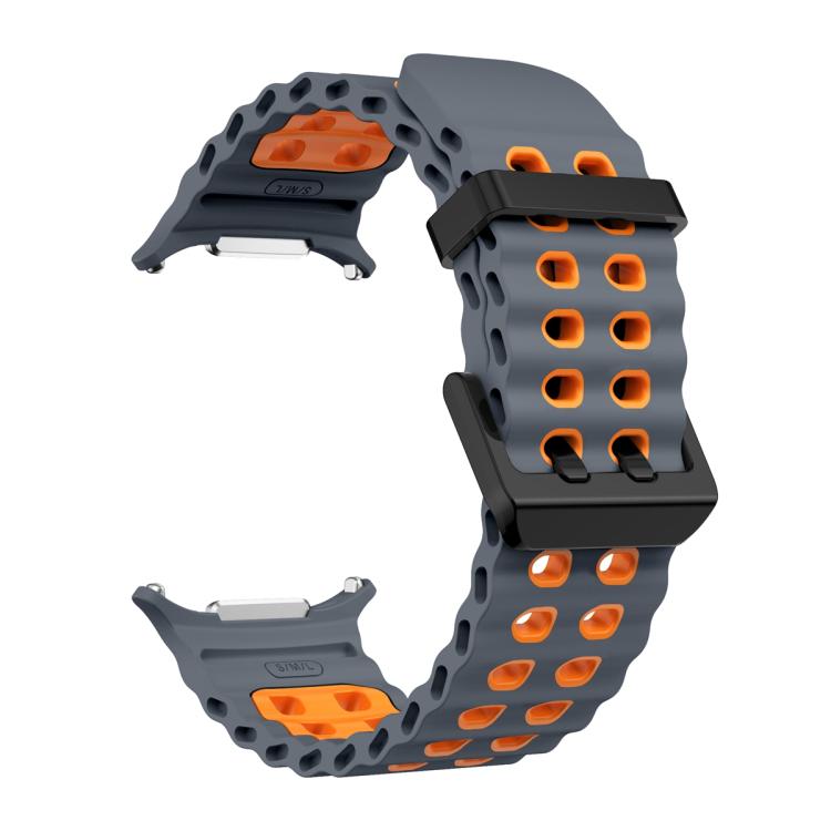 For Samsung Galaxy Watch Ultra 47mm / Ultra 2025 Ocean Two Color Dual-Row Hole Silicone Watch Band(Space Gray Orange) by bashfashion