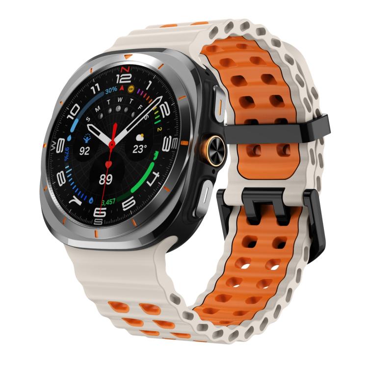 For Samsung Galaxy Watch Ultra 47mm / Ultra 2025 Ocean Two Color Dual-Row Hole Silicone Watch Band(Starlight Orange) by bashfashion
